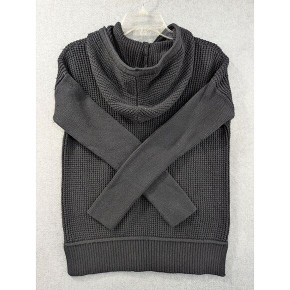 Banana Republic Black Waffle Knit Hoodie Sweater M Cotton Nylon & Rabbit Hair - Picture 5 of 8